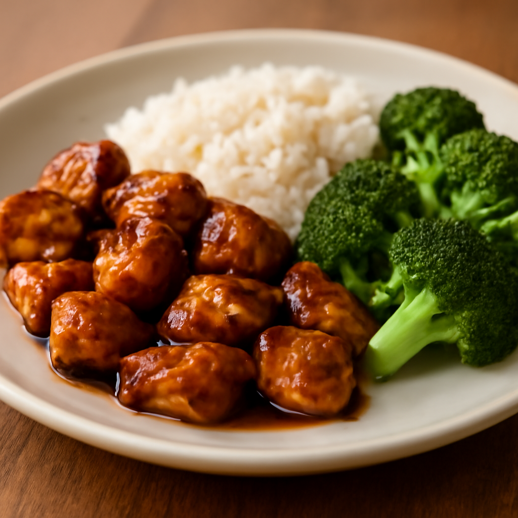 Photo du plat Poulet teriyaki doux, riz japonais et brocoli